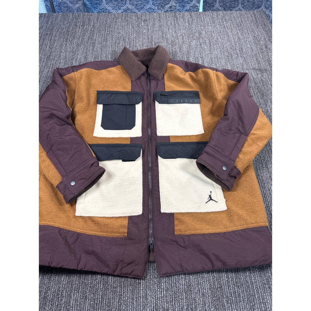 Jordan Flight Heritage Oversized Wool Blend Jacket Brown Tan Multi DQ9752-258 L